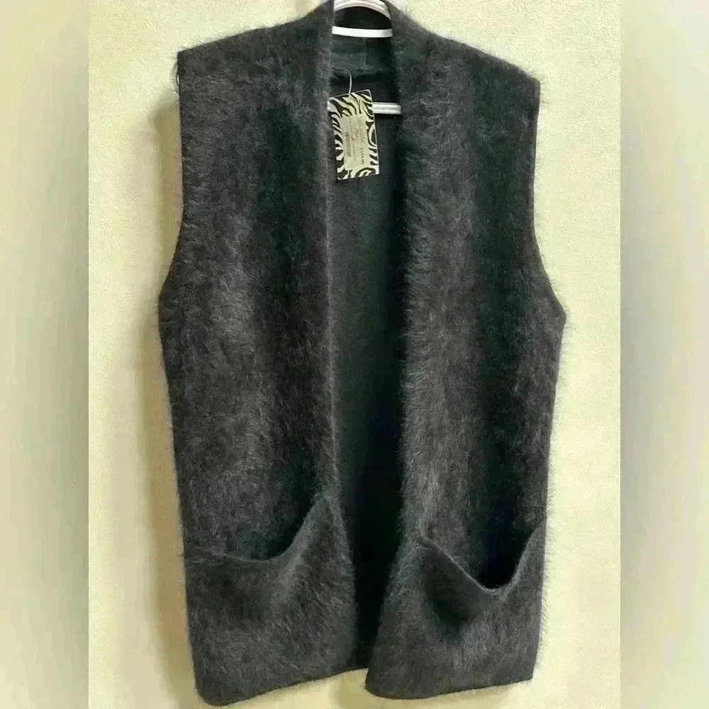NEW Just Girls Boutique‎ Faux Mink Fur Vest Cardigan Oversized Black One Size